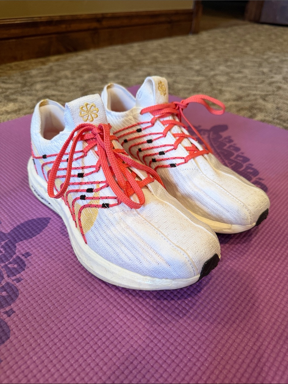 Nike Women's White Knit Running Shoes with Coral Laces